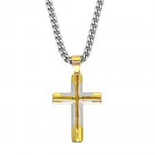 Stainless Steel Chain With Gold Cross Pendant